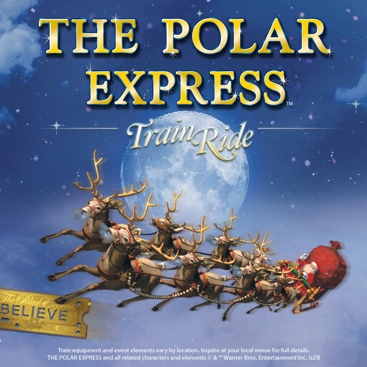 Official the Polar Express Train Ride Picture of santa with sleigh underneath starry sky