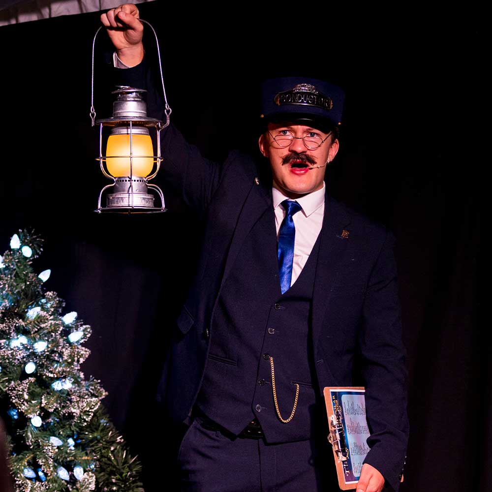 conductor on board the polar express train ride in tunbridge wells