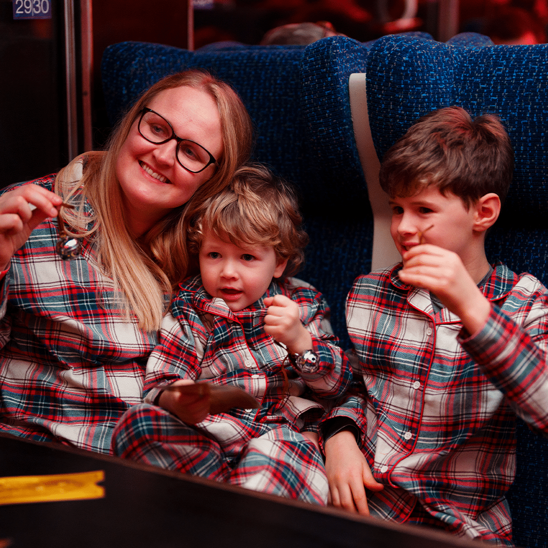 family on board the polar express train ride in tunbridge wells