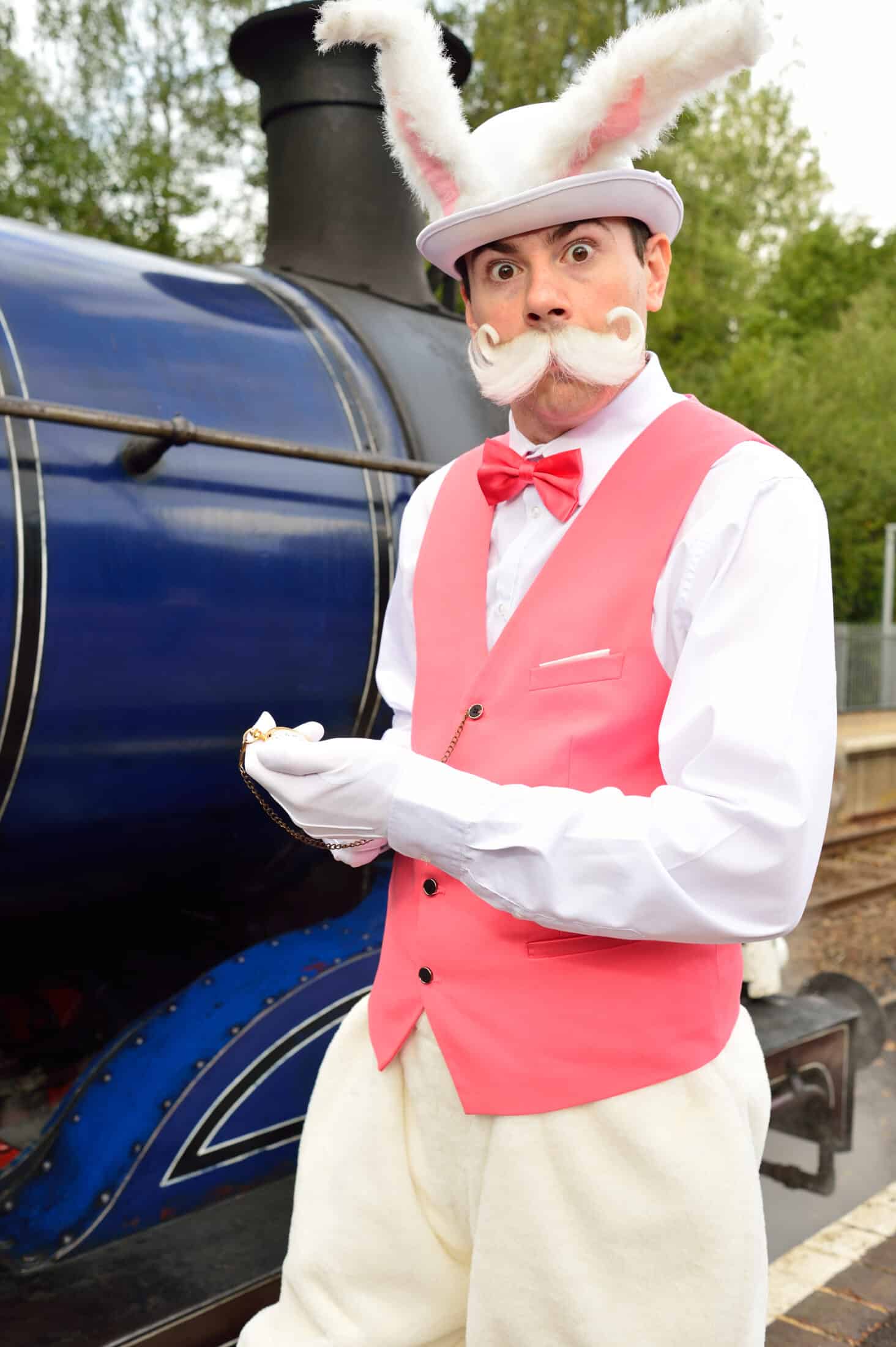 White rabbit at alices wonderland express steam train event